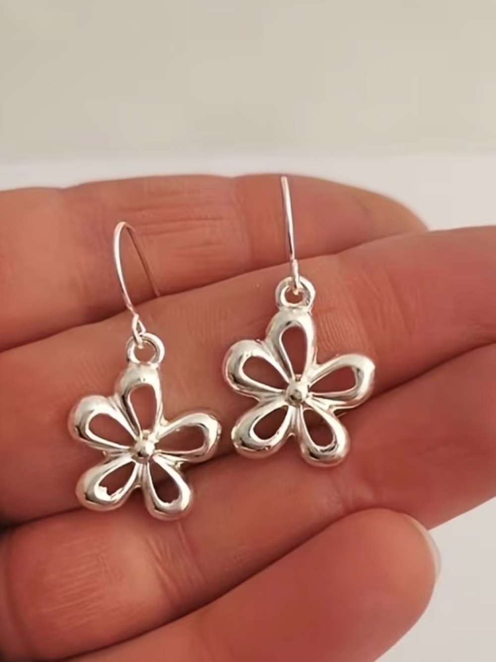 Silver Flower Drop Earrings - Silver Floral Dangle